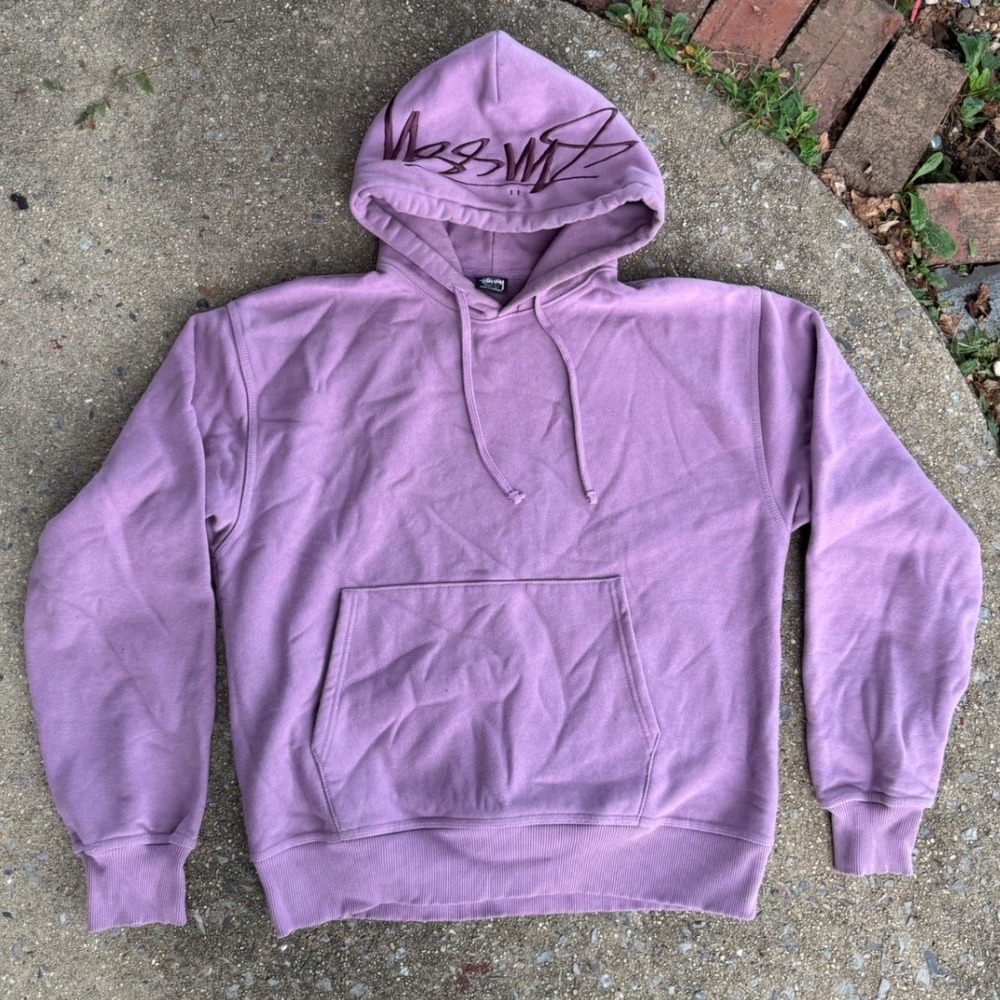 Stussy Hooded Sweatshirt Purple Hood Embroidered Script Logo Mens Large
